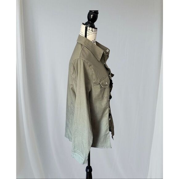 No brand Women's Size XL Military Army Green Button Down Long Sleeve Shirt Top - Picture 3 of 7